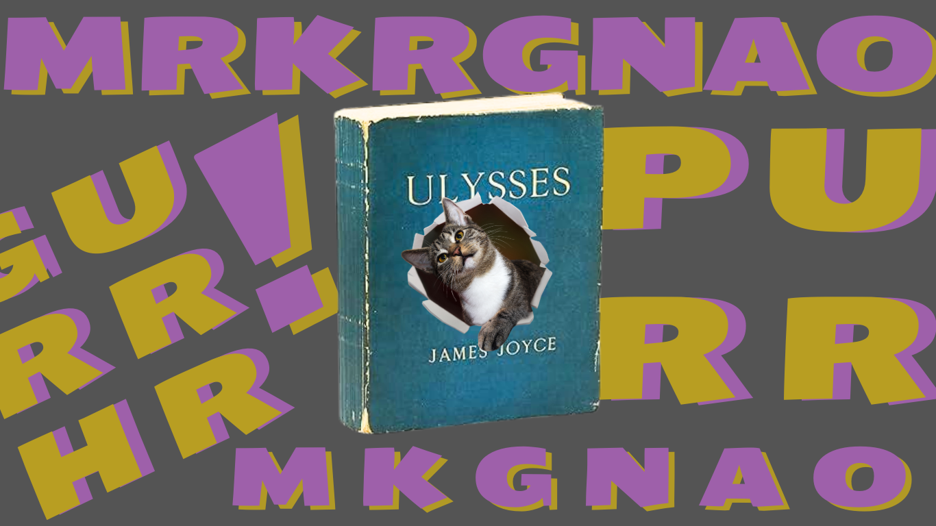 A copy of James Joyce's Ulysses with a cat
